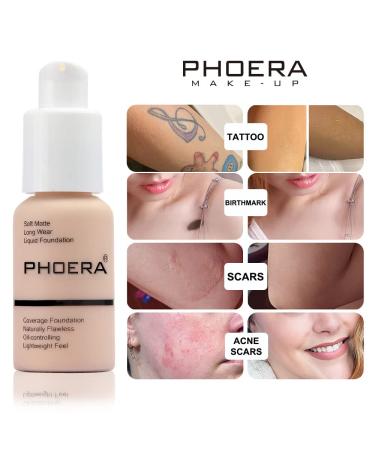 PHOERA 2 Pack Liquid Foundation - Flawless Matte Coverage, Waterproof, 24 HR Oil Control in 102 Nude - Buy Online on GoSupps.com