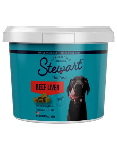 Stewart Freeze Dried Dog Treats, Healthy, Natural, Single Ingredient, Grain Free Dog Treat Beef Liver, Chicken Liver, Chicken Breast, Salmon Treats for Dogs of All Breeds and Sizes, Resealable Tub Beef 21 Ounces