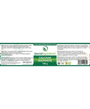  Special Ingredients Special Ingredients Calcium Sulphate (Plaster/Gypsum) 100g Premium Quality - Suitable for Vegans and Vegetarians - Non-GMO - - Buy Online on GoSupps.com