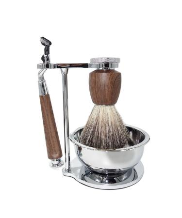 HRTC men's shaving brushes 3 natural roof hair brush shaving set male stainless steel and foam cup chain holder simply 13x14cm silver