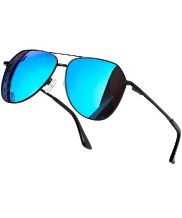 Joopin Polarised Sunglasses Mens UV Protection Al-Mg Metal Frame Double Bridge Aviation Sunglasses for Men Women Sun Glasses for Driving B05-black/Mirrored Blue