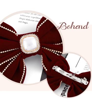 Bohend Large Red Hair Bow with Rhinestones - Velvet Party Hair Accessories for Women & Girls - Buy Online on GoSupps.com
