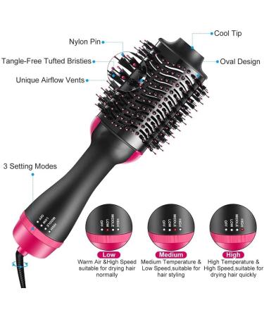Homipooty 3-in-1 Hot Air Brush for Blowing, Straightening, Curling - Rose Red | ALCI Safety Plug, One Step Hair Dryer & Volumizer - Negative Ionic Technology - Buy Online on GoSupps.com