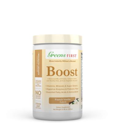 Greens First Boost - Plant-Based Protein & Balanced Nutrition - Superfood Shake Mix - No Wheat or Soy - Dairy-Free - Vegan - French Vanilla 12.06 oz.