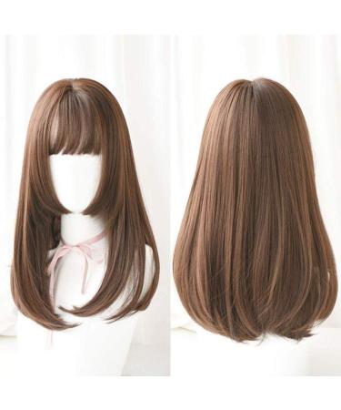 Buy Japanese Long Straight Lace Front Wigs - 20 Heat Resistant Synthetic Hairpiece with Air Bangs | Two-Tone Color Mix for Cosplay - Buy Online on GoSupps.com