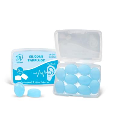 Soft Moldable Silicone Earplugs, 5 Pairs, 27dB SNR Noise Reduction Sleep Ear Plugs for Swimming, Travel, Snoring by Lysian (Blue)