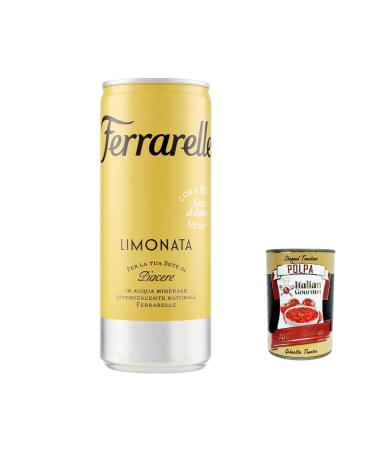 Italian Gourmet E.R. Ferrarelle Limonata Pack of 12 bottles of Ferrarelle mineral water lemonade. Soft drink. Carbonated beverage. 25 cl + Italian Gourmet Polpa 400 g