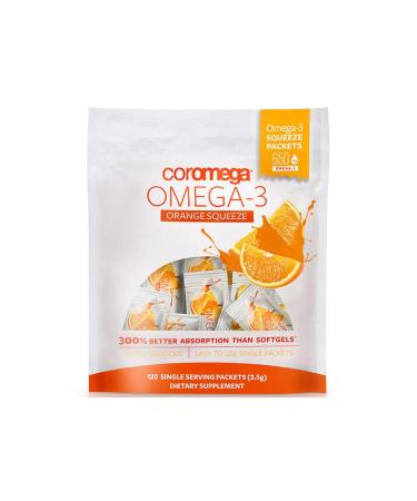 Coromega Omega-3 Orange Squeeze 120 Packets (2.5 g) Each