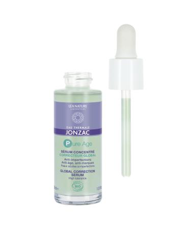 Eau Thermale Jonzac | Global Corrective Concentrated Serum – Pure Age | Double action treatment: Anti-blemish & Anti-aging | New skin effect | Acts on the signs of aging | Certified organic | 30 ml