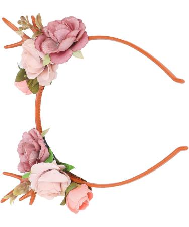 Flower Headband Fashionable Flower Reindeer Antlers Headband Floral Garland Crown for Party Cosplay Wedding Christmas(Dark pink) - Buy Online on GoSupps.com