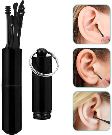 Healifty Ear Wax Removal Kit - 6 Piece Stainless Steel Ear Pick with Portable Storage Box for Easy Earwax Removal Anytime, Anywhere - Black - Buy Online on GoSupps.com