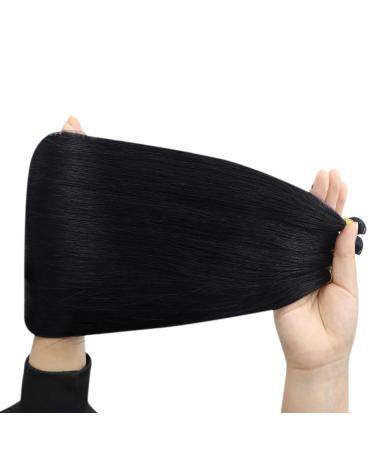 Buy Youngsee Genius Weft Real Hair Extensions - 55cm Virgin Black Tressen | Remy Hair for Smooth Weaving - Buy Online on GoSupps.com