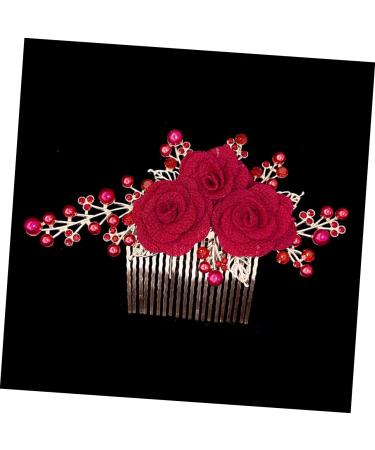HONMEET Rose Hair Comb Rose Head Decor Hair Jewelry Comb Rose Flower Hair Comb Wedding Hair Accessories for Brides Bride Hair Side Comb Wedding Hair Comb Bride Side Comb Red Zinc Alloy - Buy Online on GoSupps.com