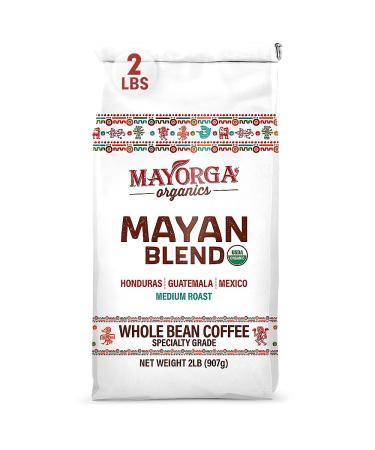 Mayorga Coffee Mayan Blend, Medium Roast Whole Bean Coffee, 2lb bag, Specialty-Grade, 100% Arabica Beans, USDA Organic, Non-GMO Verified, Direct Trade, Kosher Mayan 2 Pound (Pack of 1)