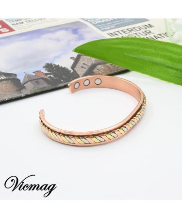 Vicmag Copper Magnetic Bracelet for Women Men - Adjustable Size, Ultra Strength Magnets, 99.9% Solid Pure Copper - Braided Tricolour Design - Gift Box Included - Buy Online on GoSupps.com