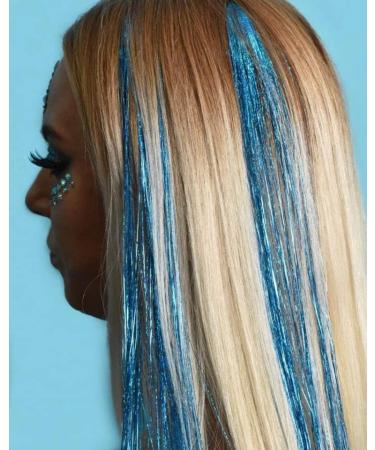 Hair Tinsel Extensions: 250 Strands Dark Blue Fairy Holographic Sparkle Glitter - Straight Hair Accessories for Women and Girls - Buy Online on GoSupps.com