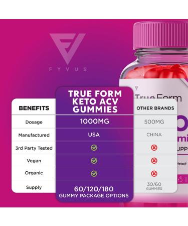 True Form Keto ACV Gummies for Advanced Weight Loss with Vitamin B12 - 60 Count Pack | Apple Cider Vinegar Gomitas Keto Shark Tank Approved - Buy Online on GoSupps.com
