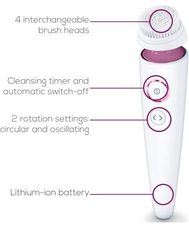 Beurer FC95 Deep Facial Cleansing Brush | Rechargeable Cleansing Brush for 6-Times Deeper Cleaning | 4 Brush attachments | 2 Rotation Settings | 3 Speed Settings | Includes Charging Station - Buy Online on GoSupps.com