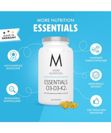 MORE Essentials O3-D3-K2 Fish Oil Capsules - 240 Count for Optimal Health | Premium Omega 3 Vitamin D & K - Buy Online on GoSupps.com
