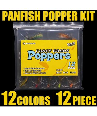 Topwater Panfish & Bass Popper Flies - 12pcs Set | Bluegill Bug Lures for Fly Fishing - Buy Online on GoSupps.com