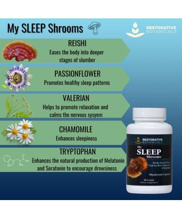 Restorative Botanicals My Sleep Shrooms Mushroom Extract Capsules Reishi Passionflower Valerian Chamomile Tryptophan Gluten Free/Vegan/Non GMO - Buy Online on GoSupps.com
