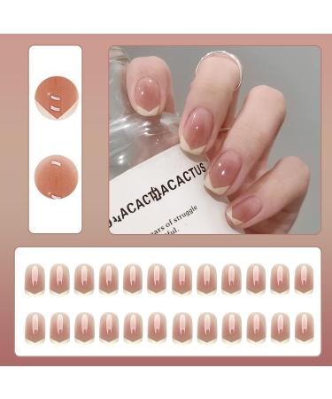 Gradient Brown French False Nails - Short 24Pcs Press On Square Acrylic Tips for Women - Buy Online on GoSupps.com