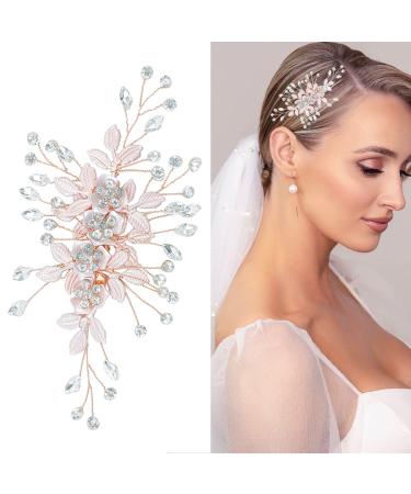Rose Gold Rhinestone Leaf Wedding Hair Clip - Bridal Headpiece for Brides and Bridesmaids - Buy Online on GoSupps.com