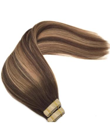 GOO GOO Tape in Hair Extensions 18 Chocolate Brown to Caramel Blonde Remy Human Hair Balayage 20pcs 50g - Seamless Straight Real Hair Extensions - Buy Online on GoSupps.com