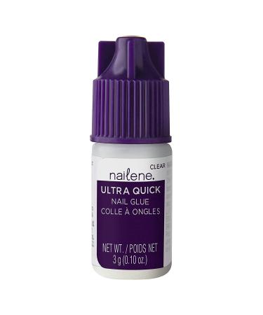 Nailene Ultra Quick Nail Glue, 0.10 oz  Durable, Easy to Apply False Nail Glue  Repairs Natural Nails  Quick-Drying Nail Adhesive Lasts Up to 7 Days  Nail Care Essential 1 Bottle (0.10 Fl Oz)