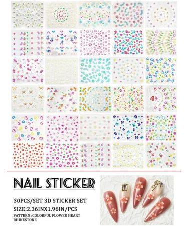Colorful Flower Nail Art Stickers | 3D Self-Adhesive - 30 Sheets | Butterfly, Flower, Heart, Bow Designs for Women, Girls, Kids - Nail Decoration - Buy Online on GoSupps.com