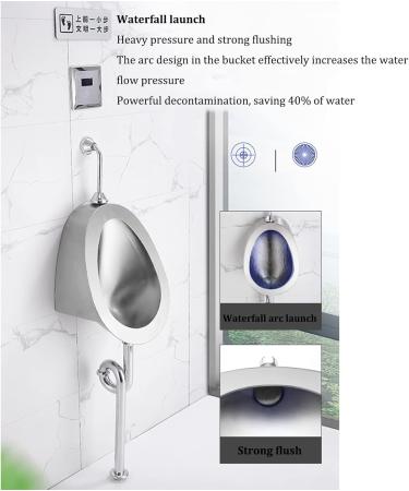 Household Items 304 Stainless Steel Automatic Induction Urinal Wall-Mounted Public Toilet Contact-Free Urinal with Flush Valve Flushing Men's Suitable for Bars and Shopp - Buy Online on GoSupps.com