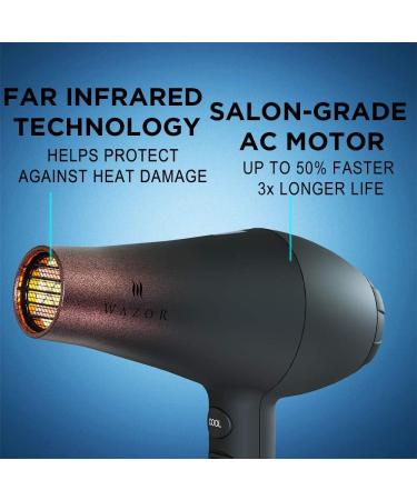 Buy Wazor Professional Ionic Hair Dryer with Diffuser - 1875W Infrared Salon Grade Blow Dryer Set for Powerful & Quiet Styling - Buy Online on GoSupps.com