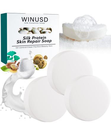 WINUSD 3PCS Collagen Milk Whitening Soap,Silk Protein Skin Repair Soap,Deeply Tenderizes Skin Silk Goat's Milk Facial Cleansing Soap Handmade natural Soap for Body & Facial