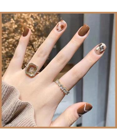 24Pcs/Set Press On Nails Brown Short Sparkling Diamond Leopard Print False Nails Acrylic Fake Nails Full Cover Nails Tips Artificial Finger Manicure Press on nails for Women and Girls - Buy Online on GoSupps.com