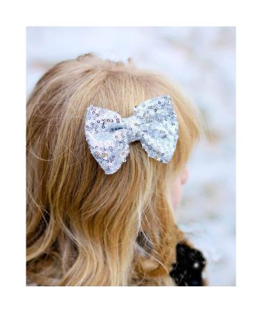 Evild Sequins Large Hair Bow with Alligator Clip - Sparkly Glitter Hair Barrette for Women and Girls (Silver) - Buy Online on GoSupps.com