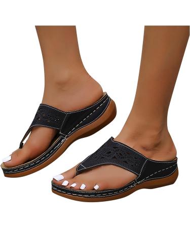 BIFUTON Women's Strappy Sandals with Arch Support | Orthopedic Flip Flops for Casual Walking | Size 10 3X-Narrow | Black - Buy Online on GoSupps.com