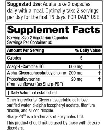 Purity Brain Vitality-GPC: Acetyl L-Carnitine HCI + Alpha GPC + Phosphatidylserine - 120 Caps - Mental Clarity & Focus Support - Buy Online on GoSupps.com