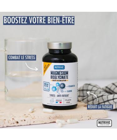 Nutrivie - Magnesium Bisglycinate 1500mg - Vitamin B6 & Taurine - Fights Fatigue & Stress -High Assimilation - 120 capsules - 1 month - Buy Online on GoSupps.com