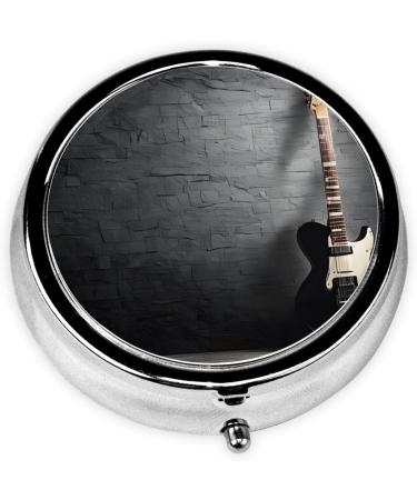 Portable Electric Guitar Round Pill Box | 3 Compartment Travel Medicine Organizer | Mini Decorative Vitamin Holder - Buy Online on GoSupps.com