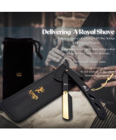 Cut Throat Razor for Men - The Kings Cutthroat | Black & Gold Steel Shaving Kit with Leather Pouch & Velvet Bag - Essential Grooming Accessory for Beards (No Blades - Buy Online on GoSupps.com