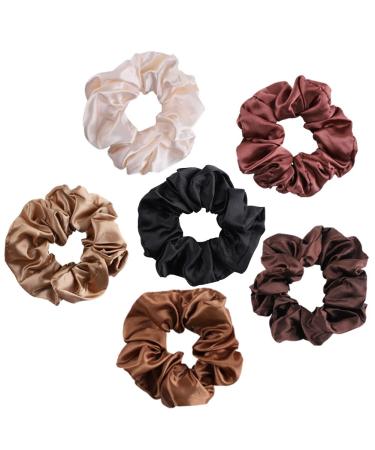 Hair Scrunchies Set, 6Pcs Elegant Solid Elastic Ponytail Holder for Women and Girls, Satin Hair Ties for Gentle Style Preservation and Breakage Prevention, Multi-colored