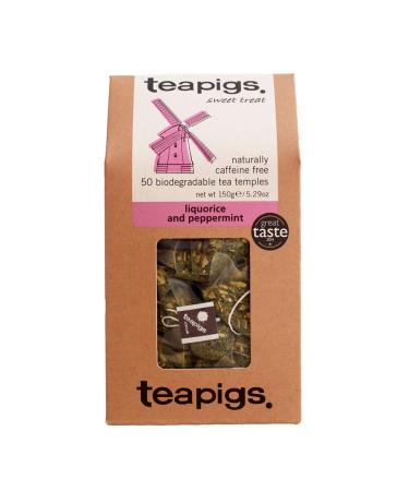 teapigs Liquorice and Peppermint Tea Bags Made With Whole Leaves, 50 Count, Sweet, liquorice, mint (5422) Caffeine Free Liquorice & Peppermint Tea