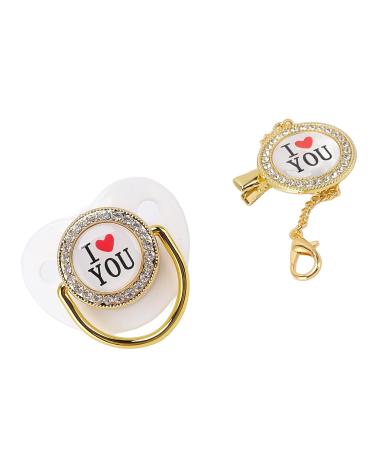 Baby Pacifier 6-18 Months with Chain Clip - Bling I Love You Pattern for Infants - White M | International Shipping Available - Buy Online on GoSupps.com