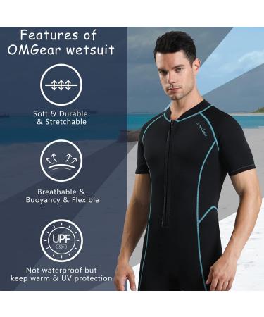 OMGear 2mm Neoprene Shorty Wetsuit for Adults - Front Zipper, UV Protection - Black & Aqua - X-Large - Buy Online on GoSupps.com