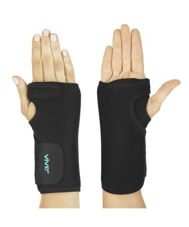 Vive Wrist Brace - Carpal Tunnel Hand Compression Support Wrap for Men Women Tendinitis Bowling Sports Injuries Pain Relief - Removable Splint - Universal Ergonomic Fit (Black Right) Right Black