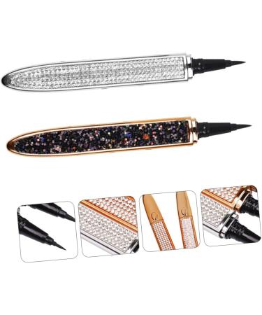 LALADEFIEE 2pcs Diamond Eyeliner Makeup Supplies Eyeliner No Glue Eye Grooming Eyeliner Liquid Pen Black Silver 1 count (Pack of 1) Black - Buy Online on GoSupps.com