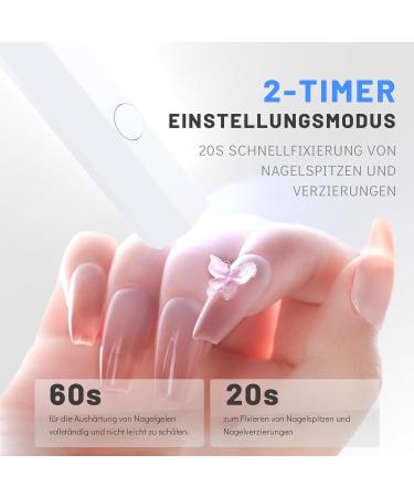 AOKITEC Mini UV Lamp for Gel Nails - Handheld LED Nail Dryer for DIY Manicure & Salon Use - Fast Curing for Nail Stickers Foils & Glue - 02 White Nagellampe Set B - Buy Online on GoSupps.com