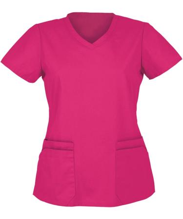 Nursing Scrub Top: Comfy V-Neck T-Shirt with Pocket, Short Sleeve - Pink, Medium - Buy Online on GoSupps.com