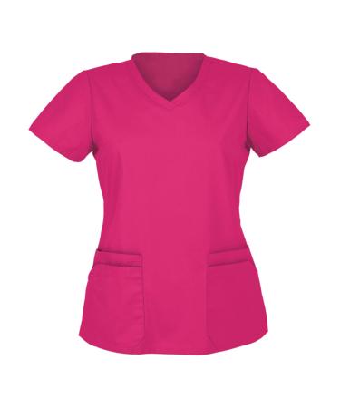 Nursing Working Uniform Comfy Scrub Tops Sexy V Neck T Shirts Short Sleeve Shirts with Pocket Soft Fit Blouses Pink Medium
