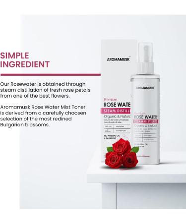 Aroma..Musk 100% Organic & Natural Rose Water for Face & Skin - 100ml (Pack of 1) | Steam Distilled Gulab Jal Spray | Natural Toner Hydrating Mist Facial Cleanser | Alcohol & Paraben Free - Buy Online on GoSupps.com